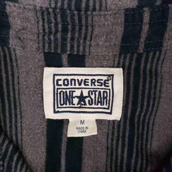 Converse One Star Chamois Shirt Mens Medium Black Grey Striped Streetwear - Picture 3 of 6